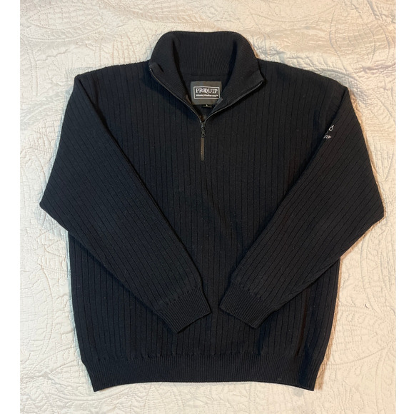 ProQuip Lambswool Lined 1/4 Zip Sweater Jacket Large Golf Windproof Wide Ribbed - Picture 1 of 8